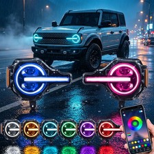 2xHeadlights w/RGB For 2021-2026 Ford Bronco Full LED Projector w/Rainbow Colors picture