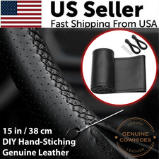 Genuine Leather DIY Car Steering Wheel Cover Anti-slip For 15