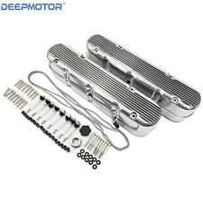 Deepmotor Aluminum finned Valve Covers w/ Coil Mounts & Cover for LS Polished picture