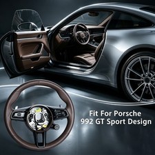 Brown Leather Steering Wheel for Porsche 911 718 GT3 Cayenne Panamera Macan picture