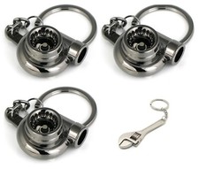 3-Pack Black Chrome Gunmetal Spinning Turbo Metal Keychain + Free Wrench Keychai picture