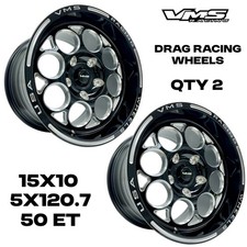 2 VMS RACING MODULO 15X10 DRAG RACE TRACK RIMS WHEELS 5X120 ET 50 7.50 BS PAIR picture
