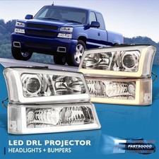 For 03-07 Chevy Silverado Clear DRL Projector Headlights +Sequential Bumper Lamp picture