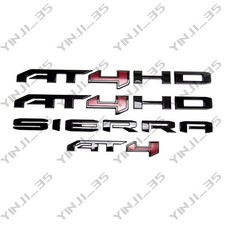 4PCS Gloss Black Red AT4 HD Emblems Sierra Letters Fit GMC Sierra 2500HD 3500HD picture