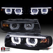 Fit 1995-2001 BMW E38 7-Series 740i 750i LED Halo Bar Projector Headlights Smoke picture