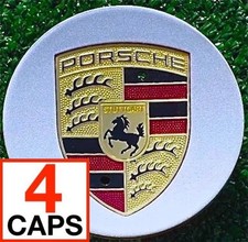 4 Factory Porsche Wheel Center Caps Genuine Original OEM Color Logo Crest Set picture
