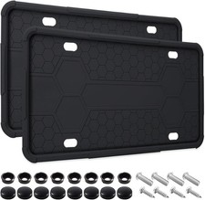 2 Pack Silicone License Plate Frames Black, Car Frame Holder, Black picture