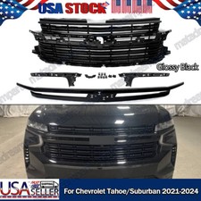 FIT 2021-2024 CHEVY TAHOE/SUBURBAN FRONT UPPER GRILLE BUMPER GRILL GLOSS BLACK picture
