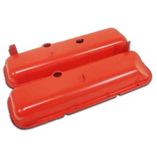 FOR 1965-72 CHEVY BIG BLOCK SHORT STEEL VALVE COVERS ORANGE WITH DRIPPER RAILS picture