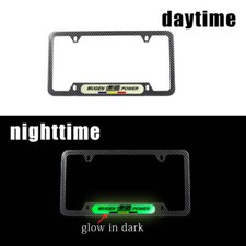 1x JDM Mugen Glow In The Dark Green Logo Carbon Fiber Metal License Plate Frame picture