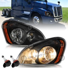 For 2008-2017 Freightliner Cascadia Black Headlights Headlamps Left+Right picture