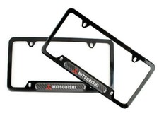 X2 JDM UNIVERSAL MITSUBISHI Black Metal License Plate Frame W/Carbon Emblem picture