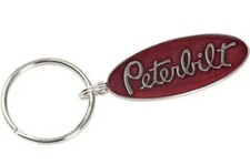 Peterbilt Motors Epoxy Key Chain Tag Oval Keychain Chrome/Red - 1Pcs picture