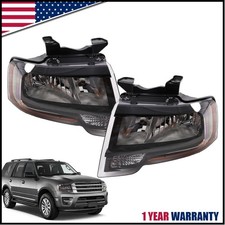 Halogen Headlights Pair Left+Right For 2015-2017 Ford Expedition Black Reflector picture