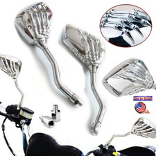 2x 8MM 10MM Chrome Skull Hand Motorcycle Side MIRRORS for Harley Honda Suzuki picture