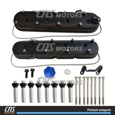 Black Cast Aluminum Valve Covers w/Coil Mounts For LS1 LS2 LS3 5.3 6.0 6.2 picture