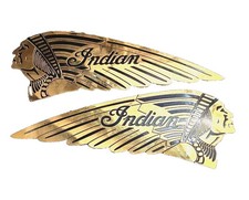 2 X Big Indian Badge Set Indian Chief Scout Motorcycle Plate Brass (REP) picture