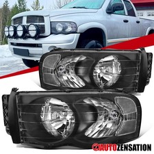 Fit 2002-2005 Dodge Ram 1500 2500 3500 Black Headlights Lamps Left+Right 02-05 picture