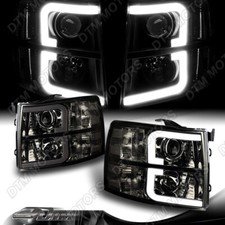 For 07-13 Chevy Silverado 1500 2500 3500 LED Bar Tube Projector Smoke Headlights picture