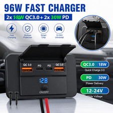 96W Dual PD USB C & Dual QC3.0 Car Charger Socket 4 Port 12V 24V Panel Switch picture