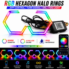 Bluetooth APP LED Hexagon Halo Rings White DRL Amber Turn Signal Angel Eyes Kits picture