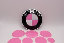 PINK and WHITE Emblem Overlay Sticker Fits Hood Trunk Wheels Steering For BMW picture