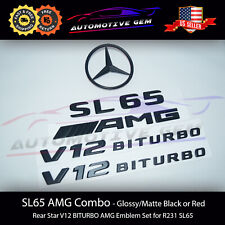 SL65 AMG V12 BITURBO Rear Star Emblem Black Badge Combo Set for Mercedes R231 picture