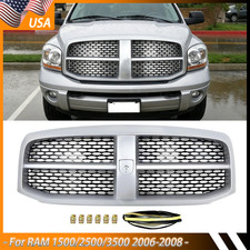 Bright Silver Shell Black Mesh Grille For 2006-2008 Ram 1500 2500 3500HD Laramie picture