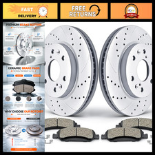 Front Brake Kit - Drilled & Slotted Rotors with Ceramic Brake Pads, High Perform picture