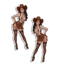 Brunette Cowgirl Cowboy Hat Skirt Shorts Boots Pin Up Decal 2 PACK 36234 picture