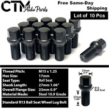 10x Black 15x1.25 Ball Seat Lug Bolts Fit Mercedes GLE GLS 450/580/600/63AMG picture