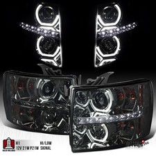 Fit 2007-2014 Chevy Silverado 1500 2500HD Smoke LED Halo Projector Headlights picture
