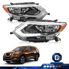 Pair For 2017 2018 2019 Nissan Rogue Halogen w/LED DRL Headlights Headlamps L+R picture