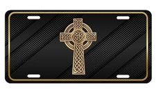 Celtic Cross Black and Gold Aluminum Metal Vanity Novelty License plate Tag picture