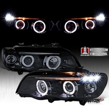 Fits 2001-2003 BMW X5 Dual Halo Projector Headlights LED Lamps Replacement Smoke picture