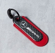Real Carbon Fiber+Red Leather Keychain Key Fob Key Ring for Mercedes Benz AMG picture