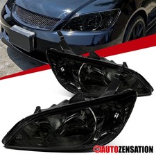 Fit 2004-2005 Honda Civic Coupe Sedan Smoke Headlights Lamps Left+Right 04-05 picture