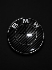BMW Carbon Fiber Style Emblem Badge Black Gloss Roundel Replacement 82mm picture