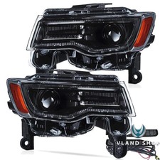 For 2014-2022 Jeep Grand Cherokee Projector LED Headlights Black W/Startup LH+RH picture