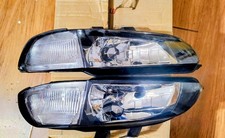 VTG Rare 1992-1995 Honda Civic One Piece EG Sedan Headlight Clear Black Pair Set picture