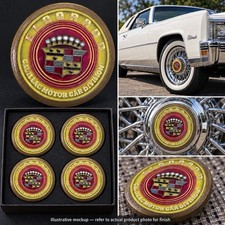 Cadillac Eldorado Wheel Center Cap Emblems Vintage Style Gold Burgundy Set of 4 picture