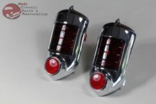 51-52 Chevy Passenger Car Tail Lamp Light Assembly Red Glass Lens Reflector Pair picture