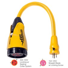 Marinco P15-30 EEL 30A-125V Female to 15A-125V Male Pigtail Adapter - Yellow picture