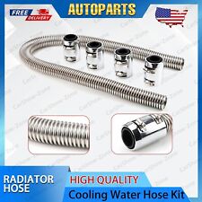 48in Stainless Steel Radiator (Silver) Flexible Coolant Water Hose Chrome Caps picture