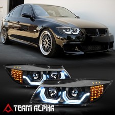 Fits 2009-2012 BMW E90 {F30 Style 3D HALO/LED SIGNAL} Black Projector Headlight picture