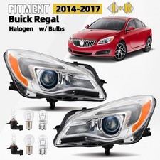 For 2014-2017 Buick Regal Halogen Headlight w/Bulb Chrome Left+Right Pair picture