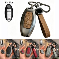 Zinc Alloy Leather Car Remote Key Fob Case Cover 4Buttons For Nissan Infiniti picture