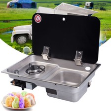 Caravan Camper Burner Gas Stove And Sink Combo With Glass Lid Black NEW picture