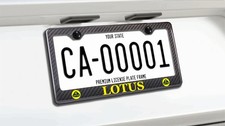 Lotus Yellow Text with New Yel / Blk Lotus Logo's Carbon Fiber license Frame 2H picture