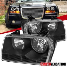Fit 2005-2010 Chrysler 300 Black Halogen Headlights Headlamps Left+Right 05-10 picture